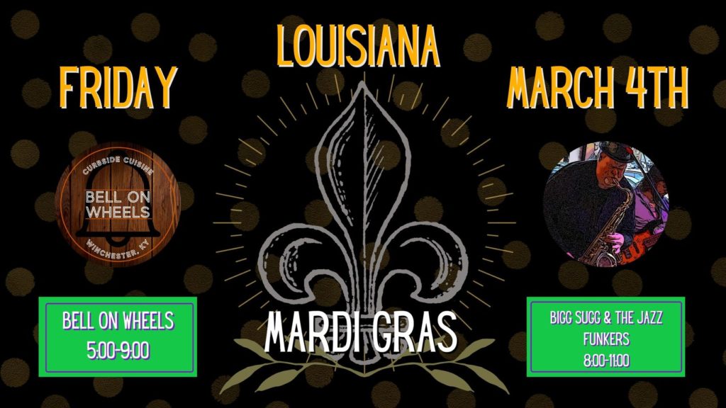 Mardi Gras w/ Bigg Sugg & The Jazz Funkers and Bell On Wheels Visit