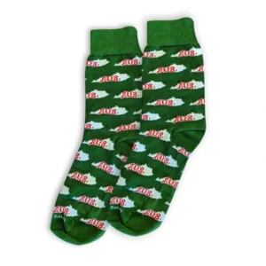 Green socks. White kentucky state outline repeating pattern with ale 8 one logos in the states